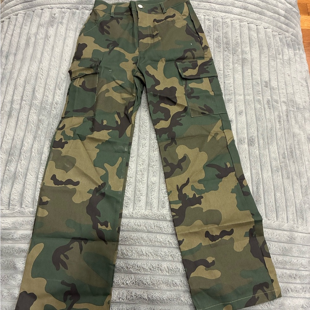 Camo Cargo Pants High Waisted Army Fatigue Green XS